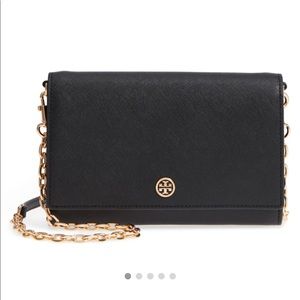 Tory Burch Robinson Chain Wallet (Black)